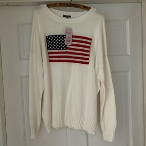 Wild Fable Red and White Crew Neck Sweater with American Flag